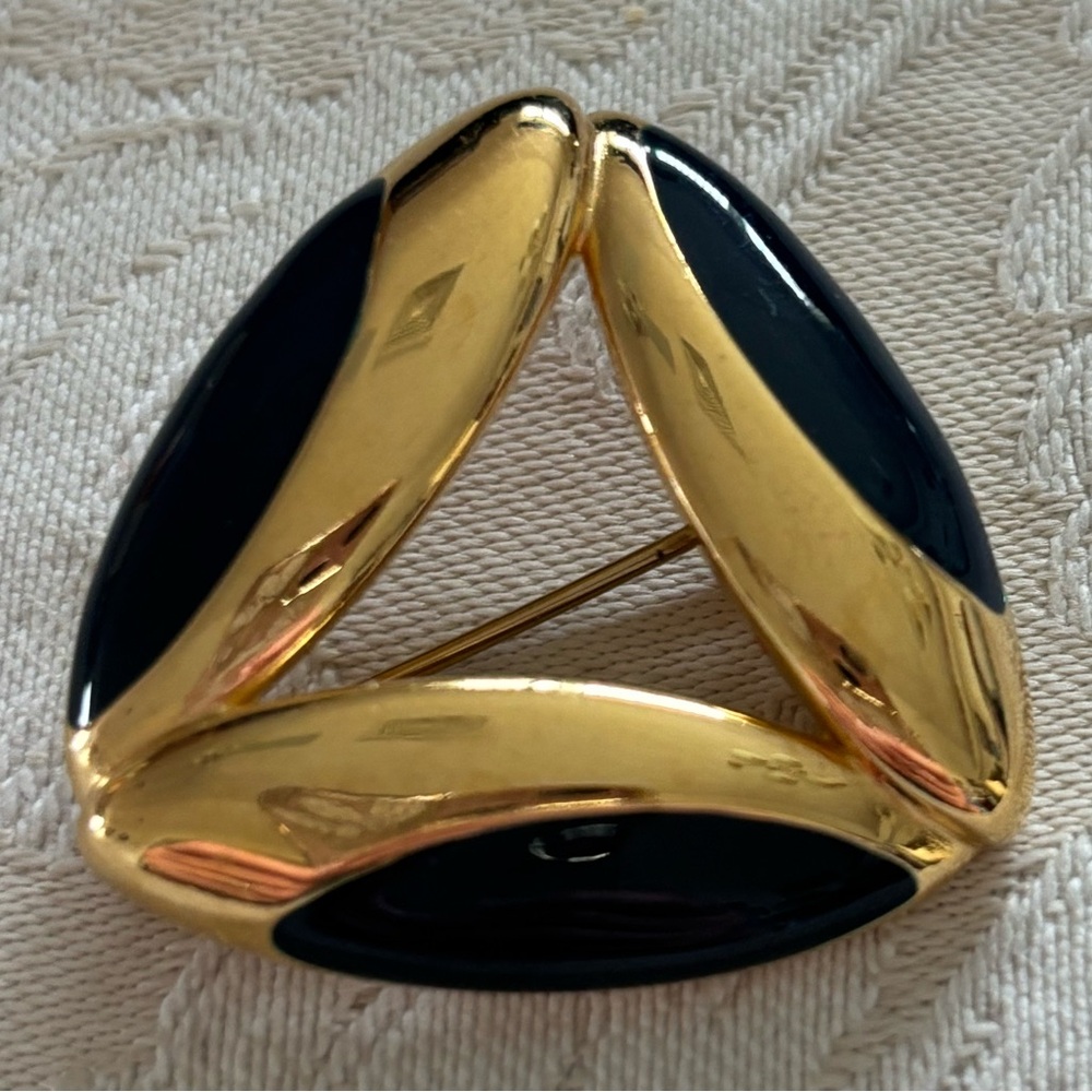 Vintage Monet Gold and Navy Blue Brooch